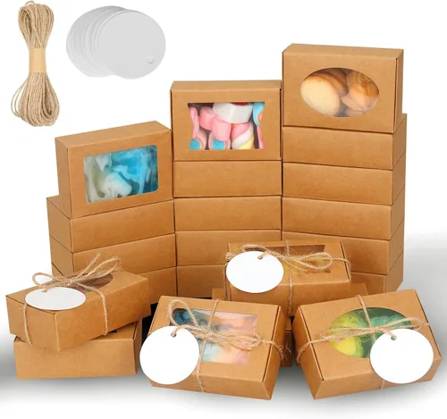 Vista 10 de COTOPHER Caja de jabón, 30 cajas pequeñas de embalaje de jabón de 2.8 x 2.8 x 1.2 pulgadas, mini cajas de papel kraft con ventana para jabón casero