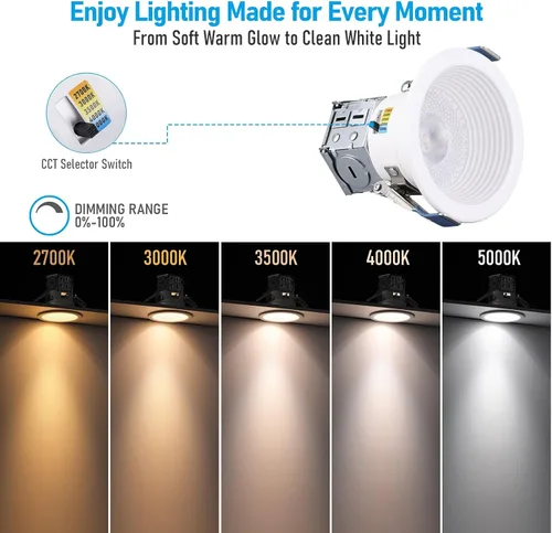 Vista 5 de TORCHSTAR Paquete de 8 luces LED empotrables 5CCT de 3 pulgadas, sin lata Blanco-5CCT