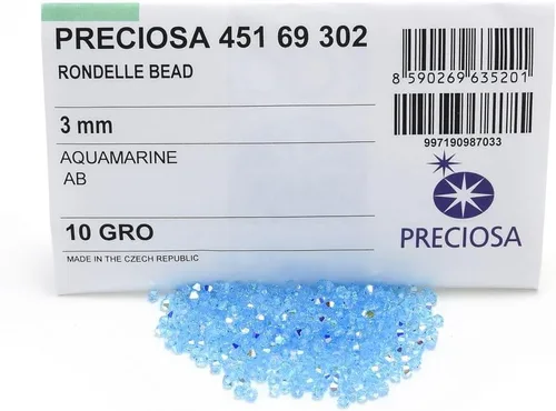 Vista 4 de 100 cuentas sueltas de cristal bicono facetado pequeño Preciosa auténtico de 3mm (0.118 pulgadas) aguamarina AB (azul) compatibles con cristales