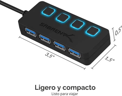 Vista 6 de Sabrent USB de 4 puertos 3.0 Hub con interruptores individuales de energía y LEDs (HB-UM43)