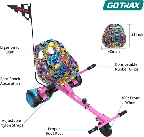 Vista 7 de Accesorio de kart Hoverfly Gotrax para aeropatines de 6.5"-10" - Marco ajustable y control de manillar Kart Seat Accessory, Multi-Fit, Adjustable