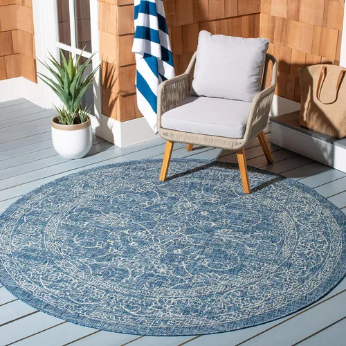 Vista 67 de SAFAVIEH Alfombra lavable al aire libre, colección Courtyard - 2'3" x 5', azul aguamarina y gris, no desprende pelusa y fácil limpieza, ideal