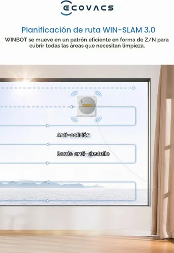 Vista 4 de ECOVACS Winbot W1 Pro - Robot de limpieza de ventanas, limpieza inteligente con tecnología de rociado de agua dual cruzado, planificación de rutas