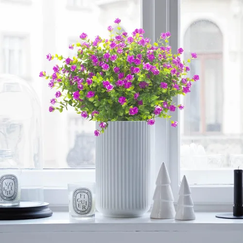 Vista 3 de Grunyia 20 paquetes de flores artificiales resistentes a los rayos UV, flores falsas que no se decoloran, plantas sintéticas para jardín, porche