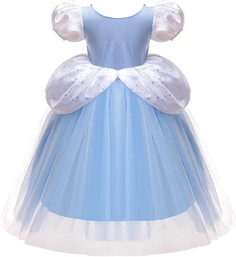 Vista 15 de Vestido de cumpleaños de princesa Cenicienta para niñas, disfraz de Halloween, concurso de Navidad, fiesta de baile con accesorios