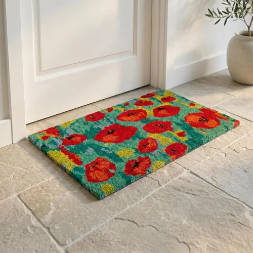 Vista 28 de Fab Habitat Felpudo extra grueso, tejido a mano, duradero, fibra de coco natural, entrada, puerta delantera, porche, patio, pájaros en rama, gris