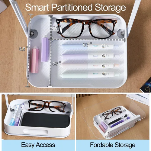 Vista 4 de ZOEY Soporte acrílico para libros de lectura, soporte ajustable para libros con base giratoria de 360 grados y soporte elevador plegable