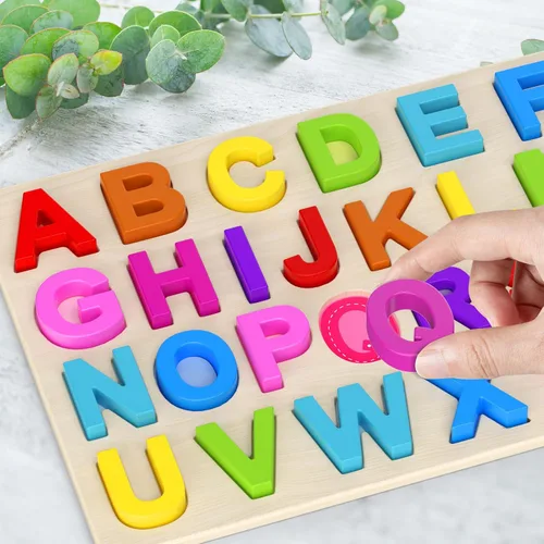 Vista 5 de Zeoddler Rompecabezas del alfabeto, rompecabezas de madera para niños pequeños, rompecabezas con forma de ABC para niños, actividades de aprendizaje