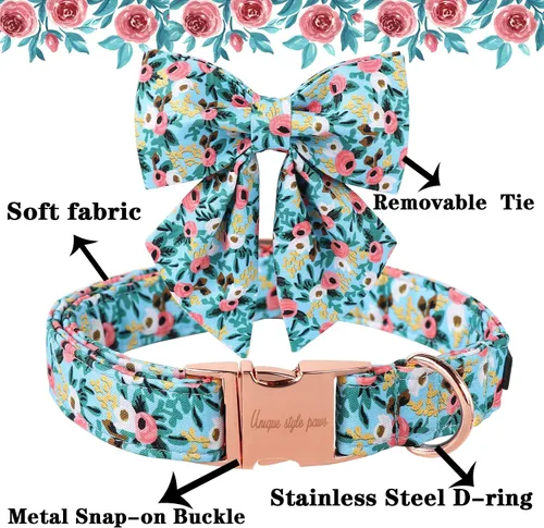 Vista 28 de Unique style paws - Collar para perros con corbatín, collar ajustable para perros y gatos, pequeño, mediano y grande