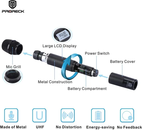 Vista 4 de PRORECK MX66 Sistema de Micrófono Inalámbrico UHF de 6 Canales con 6 Micrófonos de Mano, Máquina de Karaoke