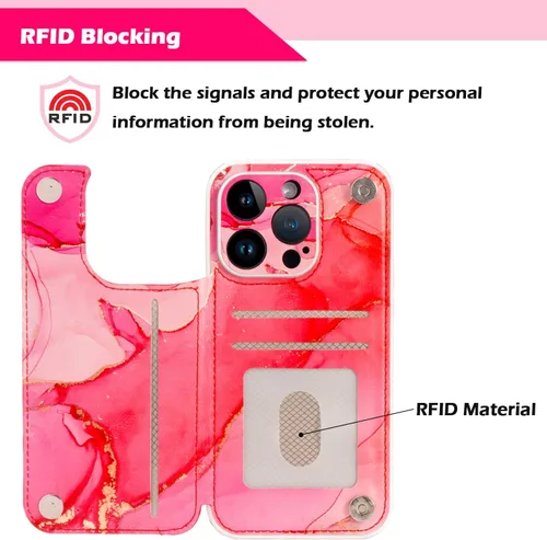 Vista 5 de Funda tipo cartera para Apple iPhone 14 Pro de 6.1 pulgadas, tarjetero de piel sintética con bloqueo RFID, funda para teléfono celular