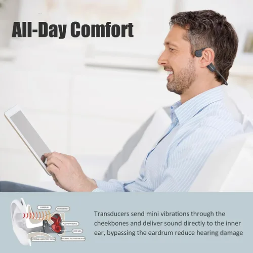 Vista 6 de Auriculares de conducción ósea impermeables Bluetooth 5.2 Auriculares deportivos inalámbricos con doble cancelación de ruido, auriculares