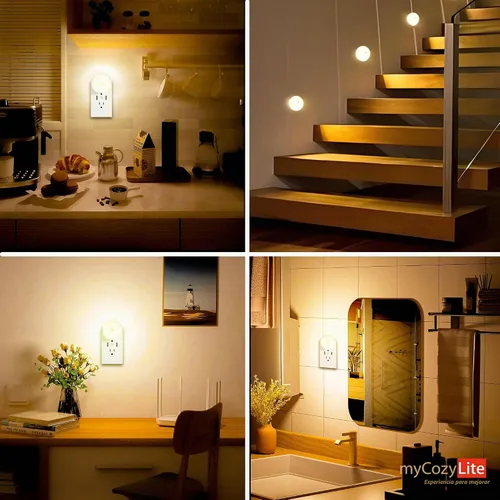 Vista 8 de Luz nocturna con sensor de movimiento, paquete de 2 luces nocturnas activadas por movimiento, encendido y apagado automático, tono cálido de 3200 K