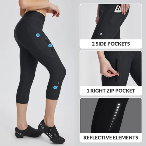 Vista 4 de BALEAF Pantalones de ciclismo para mujer, con acolchado de licra 34, pantalones cortos de ciclismo de cintura alta para ciclismo, Negro