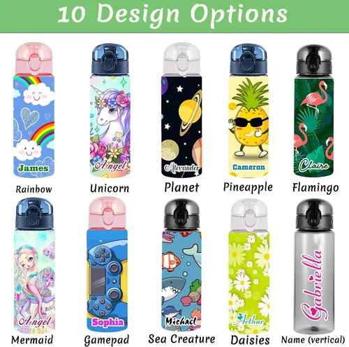 Vista 2 de Botellas de agua personalizadas con tapa, botella personalizada de 26 onzas con nombre, botellas de agua de plástico personalizadas, a prueba
