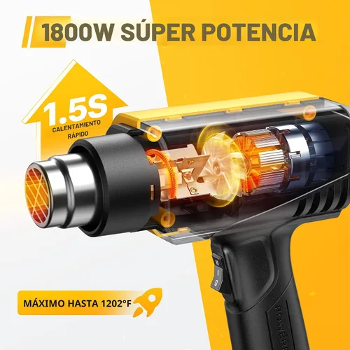 Vista 2 de Seekone Pistola de calor de 1800 W Diseño compacto Pistola de aire caliente resistente Control de temperatura variable de 122 ℉-1202 ℉ (50 ℃- 650 ℃)