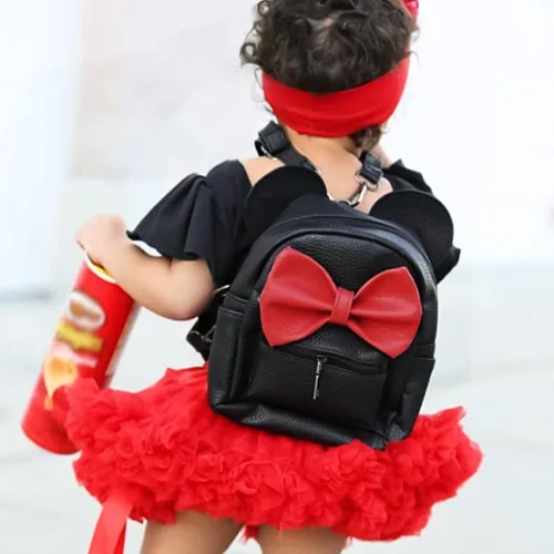 Vista 4 de Mochila de piel sintética con diseño de ratón y arco ideal para llevar al hombro al colegio o para viajar estilo casual para mujeres y niñas