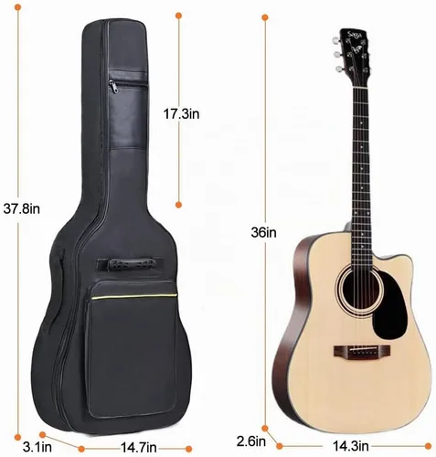 Vista 3 de Evil Hair Bolsa de guitarra acústica de 36 pulgadas, impermeable, doble correa de hombro ajustable, mochila acolchada de 5mm con accesorios