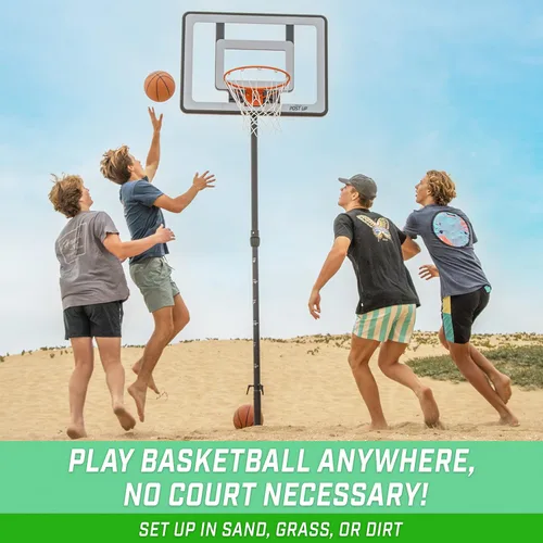 Vista 2 de GoSports Post Up - Aro de baloncesto portátil de playa para niños y adultos, juega en césped o arena, incluye 2 pelotas de baloncesto, bomba y bolsa