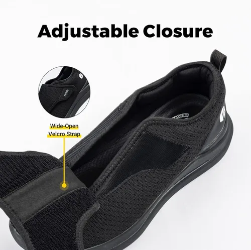 Vista 3 de FitVille Zapatos para diabéticos para hombre, zapatos extra anchos sin cordones para pies hinchados, zapatos ajustables para caminar para ancianos