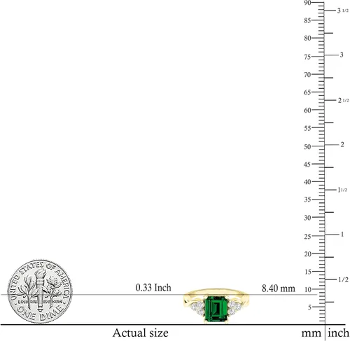 Vista 5 de Dazzlingrock Collection Anillo de compromiso con forma de esmeralda de 0.315 x 0.236 in creado en laboratorio y zafiro blanco redondo de 0.087 in