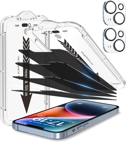 Vista 10 de EZ-GLAZ - Paquete de 4 + 2 protectores de pantalla de privacidad para iPhone 13 [6.1 pulgadas] con protector de lente de cámara