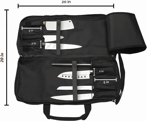 Vista 7 de EVERPRIDE, bolsa para cuchillo de chef profesional, con correa para el hombro. Bolsa premium para cuchillos, utensilios de cocina. Con visualización
