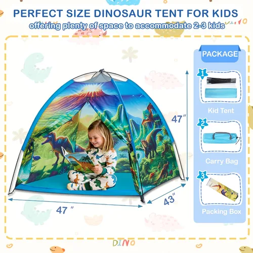 Vista 6 de Tienda de campaña de dinosaurio para niños varones, tienda de campaña de dinosaurio para niños para diversión interior y exterior, regalo perfecto