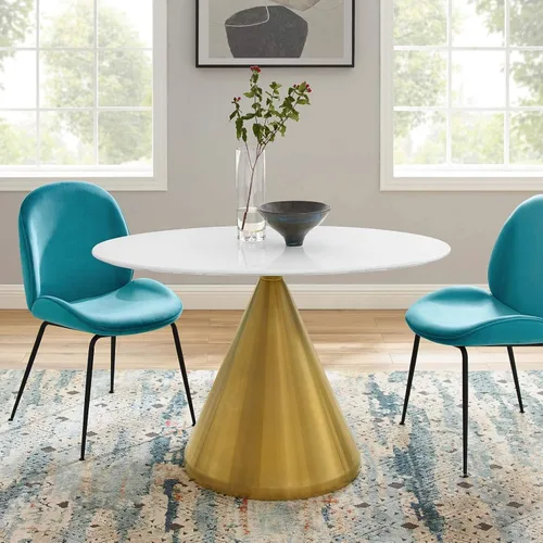 Vista 32 de Modway Tupelo - Mesa de comedor cuadrada de 28 pulgadas, color dorado y blanco