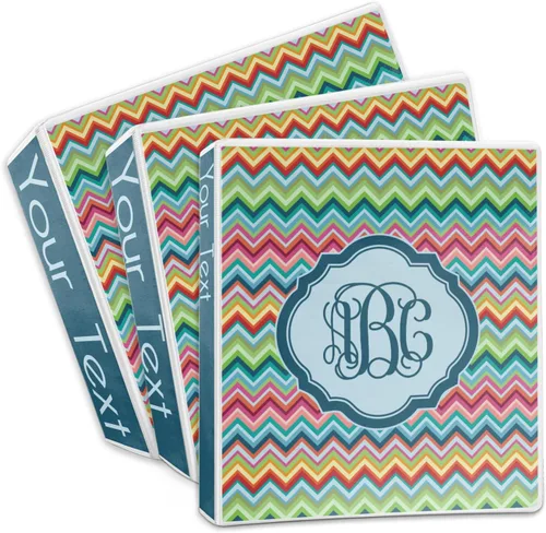 Vista 3 de Carpeta personalizada de 3 anillas con monograma de cheurón retro - 1 pulgada