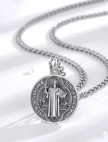 Vista 3 de INFUSEU Regalos religiosos únicos para hombres y mujeres, collares con colgante de San Miguel, San Cristóbal, San Benito, Virgen María