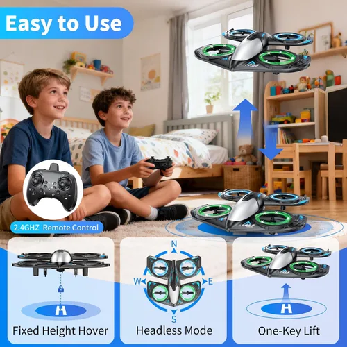 Vista 5 de RC Drone for Kids Beginners, Foam Remote Control Drone with Cool Lights, 360° Flip, Altitude Hold, 3 Speed Modes, Collision Protection and Ease of