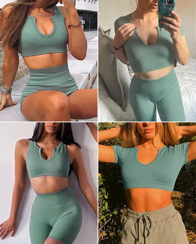 Vista 4 de Conjunto de entrenamiento acanalado sin costuras para mujer