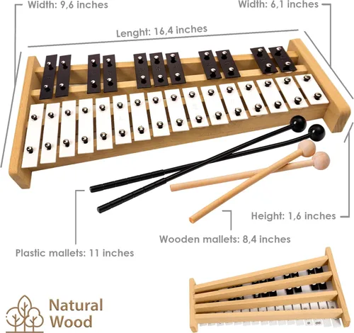 Vista 4 de MINIARTIS Glockenspiel Xilófono Xilófono Glockenspiel de tamaño completo de 27 notas con teclas de metal para adultos y niños Instrumento