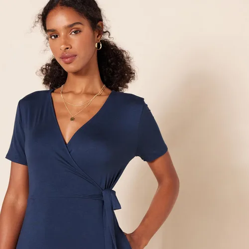 Vista 4 de Tienda Essentials - Vestido de manga casquillo para mujer, estilo cruzado falso