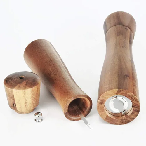 Vista 3 de Molinillo de sal y pimienta de madera maciza de 8 pulgadas, molinillo de sal manual de madera, molinillo de pimienta, agitadores recargables