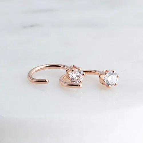 Vista 33 de Half Huggie Birthstone Gold Hoop Earrings for Women Tiny Cartilage Stud Piercing Earring Hypoallergenic Earring Screw Back Dainty Hug