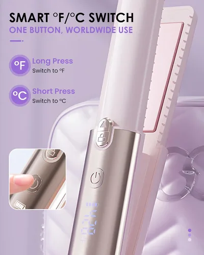 Vista 3 de Plancha de pelo inalámbrica, plancha plana con revestimiento de Rosa
