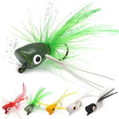 Vista 11 de Popper-Flies-para-Mosca-Pesca-Topwater-Bass-Panfish-Bluegill Poppers Moscas Bugs Señuelos