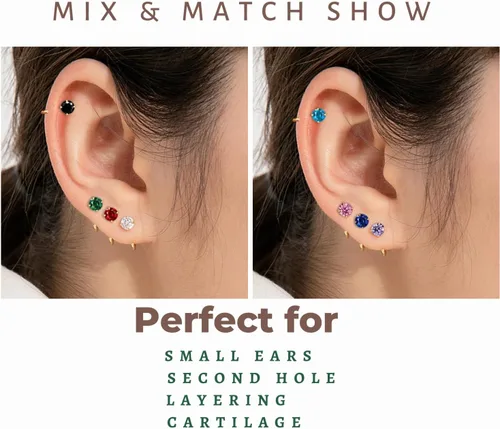Vista 7 de Aretes pequeños de plata de ley 925 para mujer