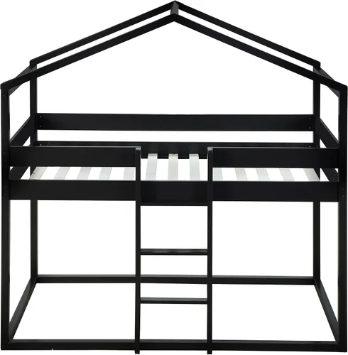 Vista 4 de Litera de madera individual sobre cama individual con tienda de campaña, litera con escalera para niños (expreso)