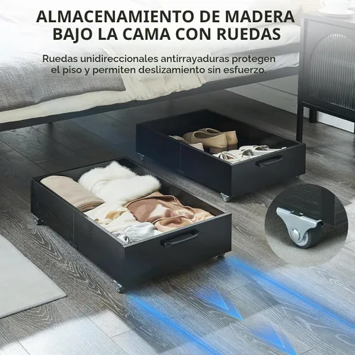 Vista 4 de TIOPGHAD Almacenamiento debajo de la cama con ruedas, paquete de 2 cajones organizadores de almacenamiento de zapatos debajo de la cama, organizador