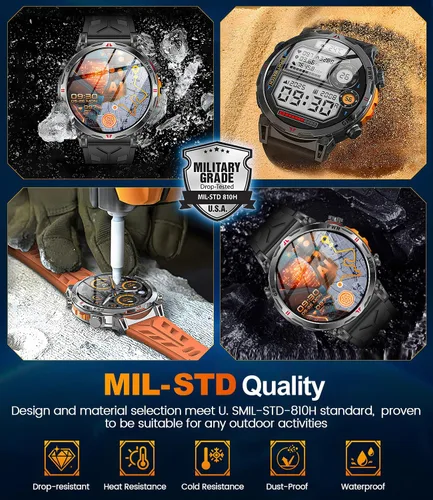 Vista 3 de Relojes inteligentes militares para hombres GPS, pantalla AMOLED de 1.56 pulgadas, llamada Bluetooth, reloj inteligente para teléfonos Android