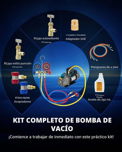 Vista 3 de Orion Motor Tech Juego de bomba de vacío y medidor de CA, kit de manómetro de bomba de vacío de 1/4 hp 3.5 cfm con 3 adaptadores de mangueras