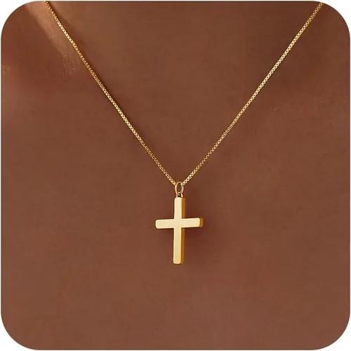 Vista 64 de Collar de cruz para mujeres y niñas, delicado chapado en oro de 14 quilates, gargantilla con dije de cruz que no se deslustra, impermeable, moderno