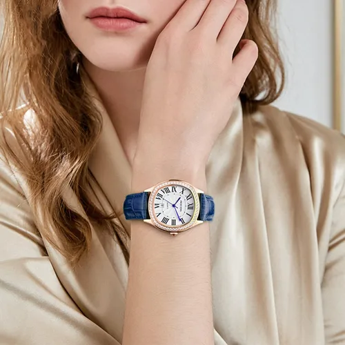Vista 2 de Women's Watches Leather Crystal Quartz Round Watch Ladies Diamond Dial Bracelet Wrist Waterproof Watch Business Stainless Steel Case Fashion Leather