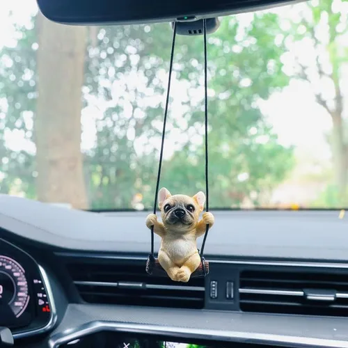 Vista 5 de Lindo adorno colgante de perro oscilante para automóvil, accesorios para colgar en el espejo retrovisor, colgante de bulldog francés, accesorios