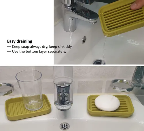 Vista 3 de Jabonera con drenaje, protector de jabón, soporte de jabón de silicona, protector de jabón para ducha, baño, cocina, baño, bañera, maquinilla de Gris