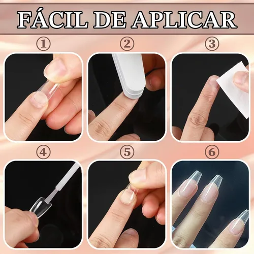 Vista 5 de FEBSNOW 600 piezas de puntas de uñas postizas largas estilo ataúd, uñas de gel transparentes de cobertura completa, estilo bailarina, autoadhesivas