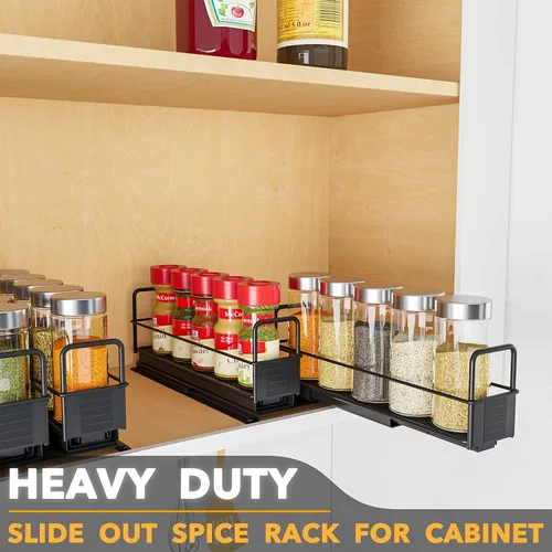 Vista 3 de SpaceAid Organizador de especias extraíble para gabinete, organizador de condimentos deslizante y resistente para armarios de cocina, organizador